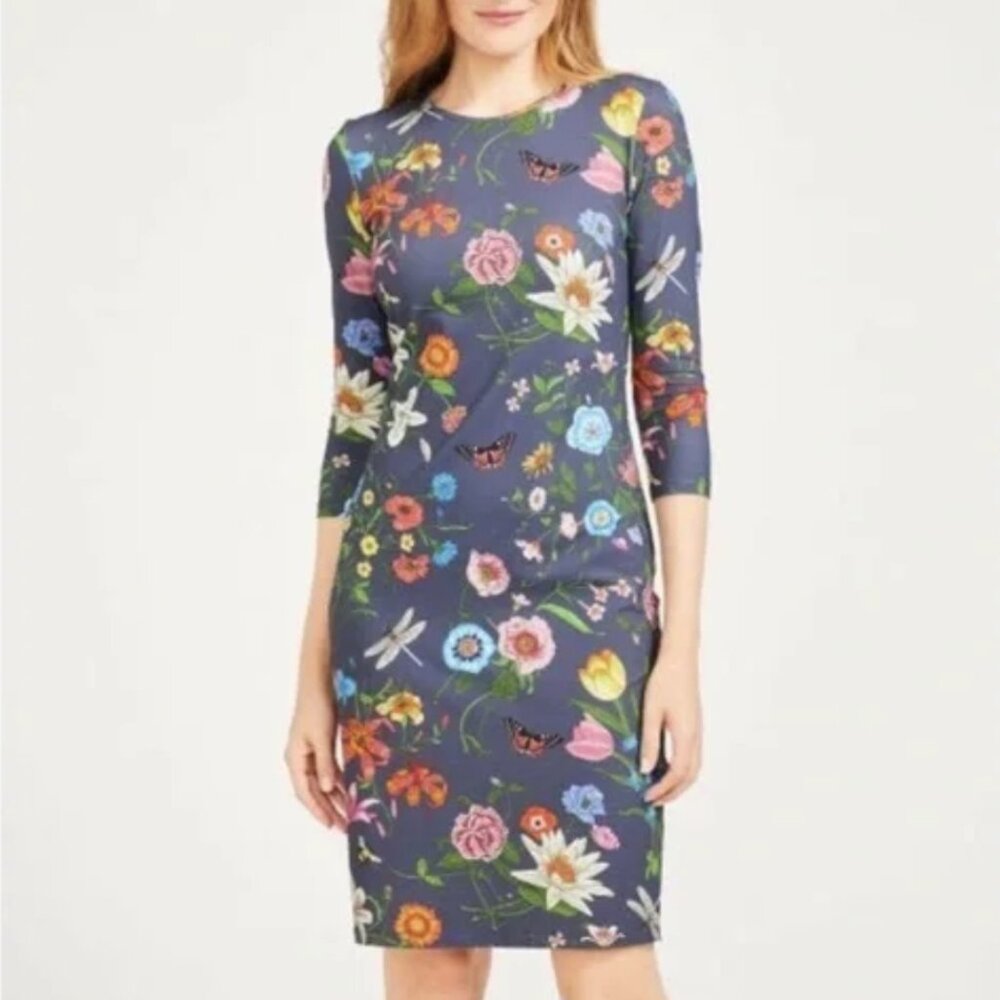 J.McLaughlin/ Sophia Dress 3/4 Sleeve w Spandex/ STUNNING Print/ Catalina Clo/ L